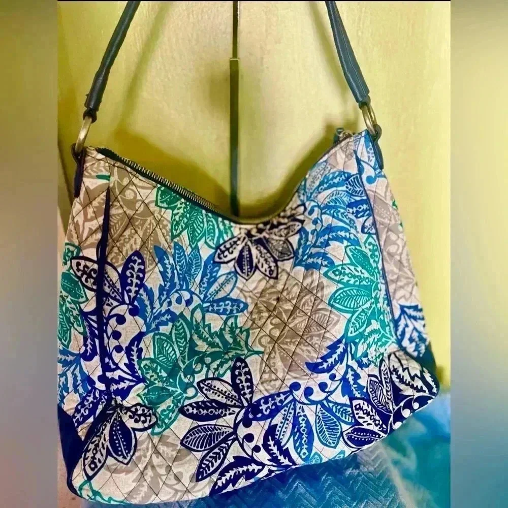 Vera Bradley Blue Teal Floral Quilted Hobo